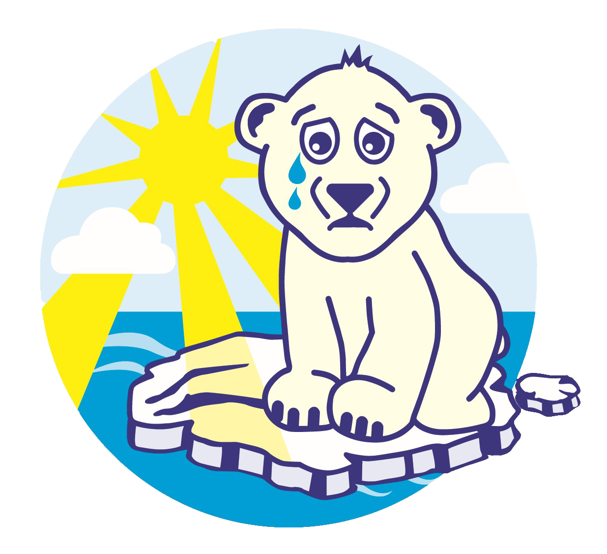 Das Kampagnenlogo: der kleine Eisbär allein auf einer Eisscholle